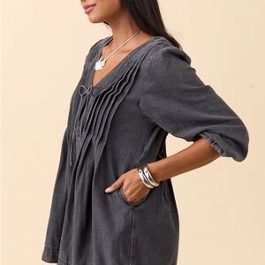 Women's Gray Pleated Eleanor romper from pink lily